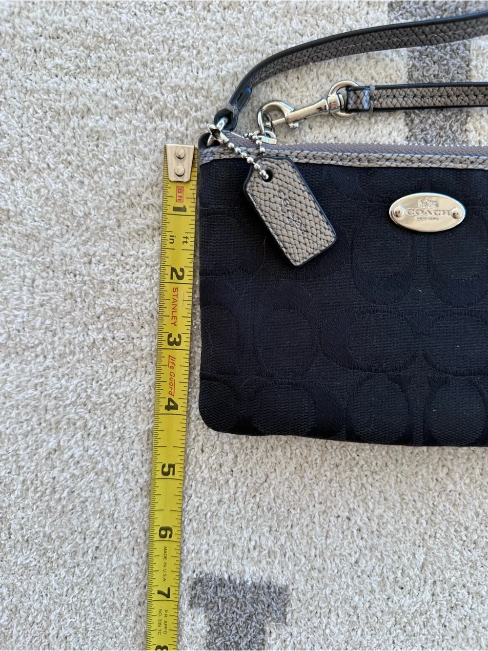 Coach Black Wristlet with Gray Leather Trim